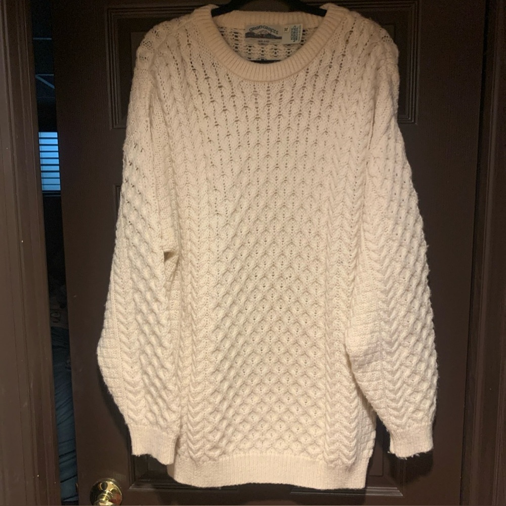 Aran Crafts Pure Irish Wool Woman’s Sweater Ivory XL
